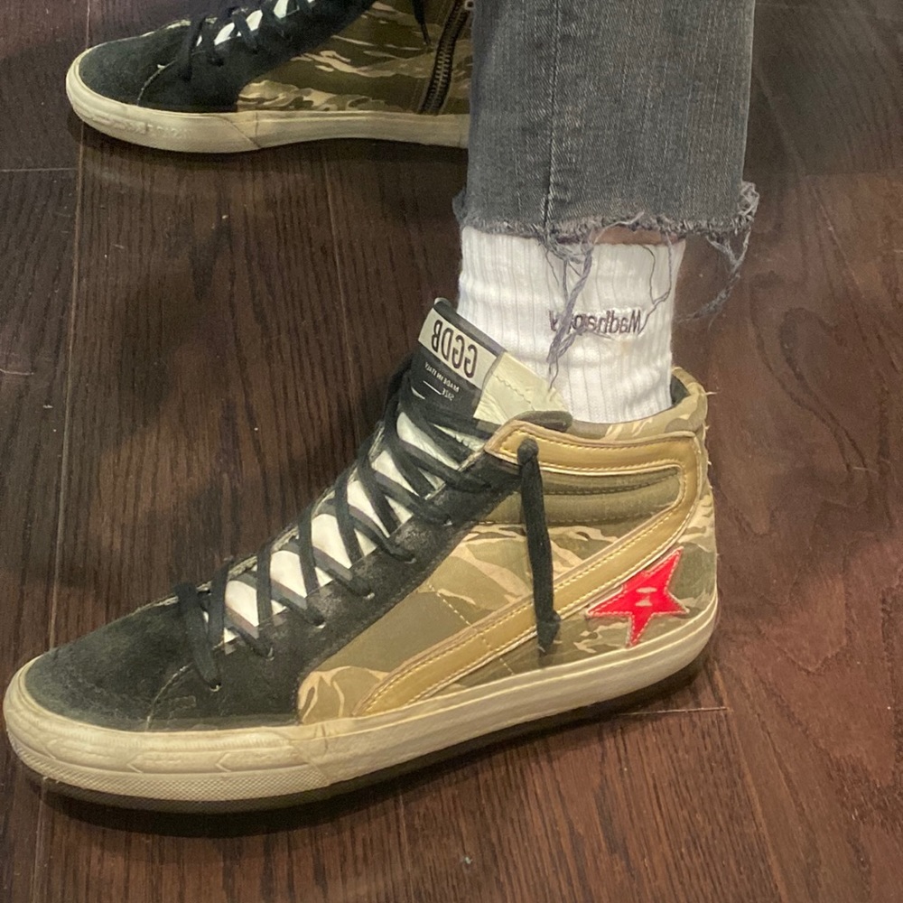 Golden Goose High-Top Sneakers in Black, Tan & Red - Picture 1 of 12